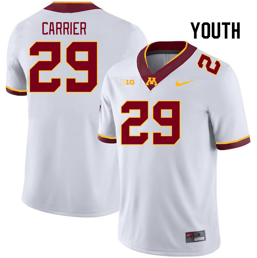 Youth #29 Ethan Carrier Minnesota Golden Gophers College Football Jerseys Stitched Sale-White